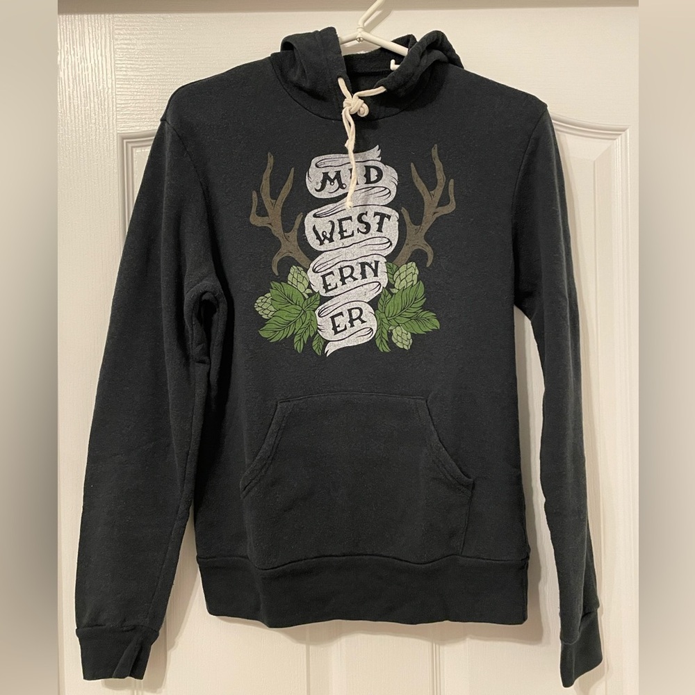 orchard street midwesterner charcoal hooded sweatshirt, size small